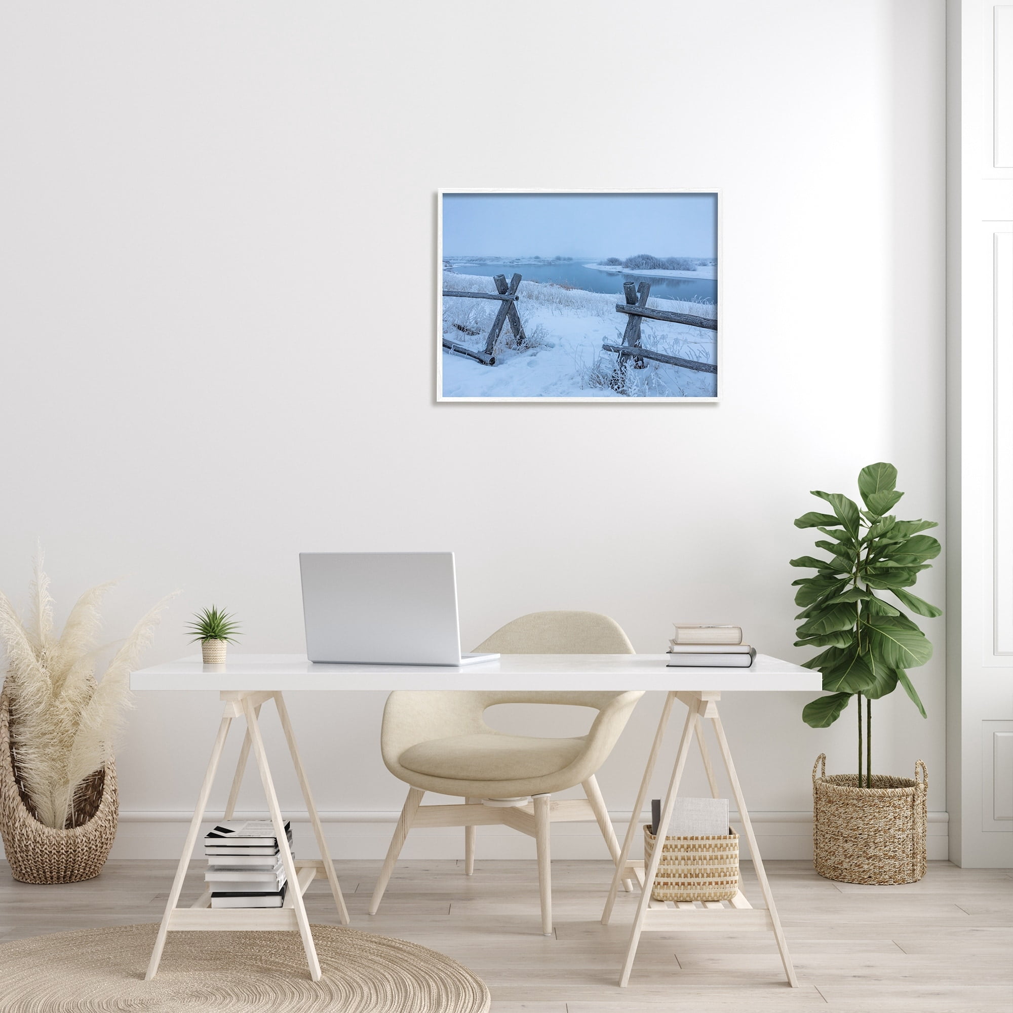 Stupell Industries Snow Covered Fields Country Fences Winter Landscape Photograph White Framed Art Print Wall Art, Design by Steve Smith