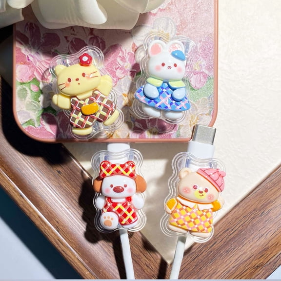 Tianyeda Cable Protector for iPhone iPad Charger Cord Protector Phone Accessory 4pcs Cartoon Pattern