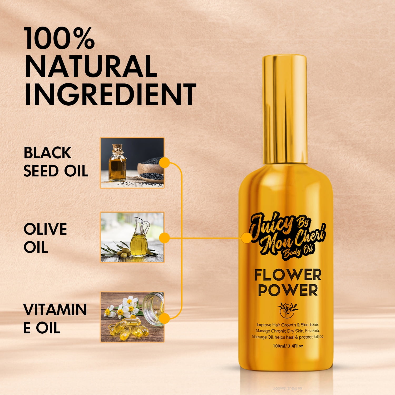 Juicy by Mon Cheri Scented Natural Body Oil Spray with Black Seed, Olive & Vitamin E, Sugar Rose, 3.4 oz