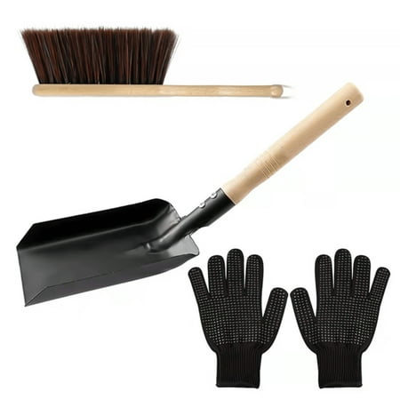 

Fireplace Ash Shovel And Brush Set Steel Shovel And Ash Brush Set Black Dustpan Wooden Handle Black Gloves For Fireplace Dust Cleaning Home Kitchen