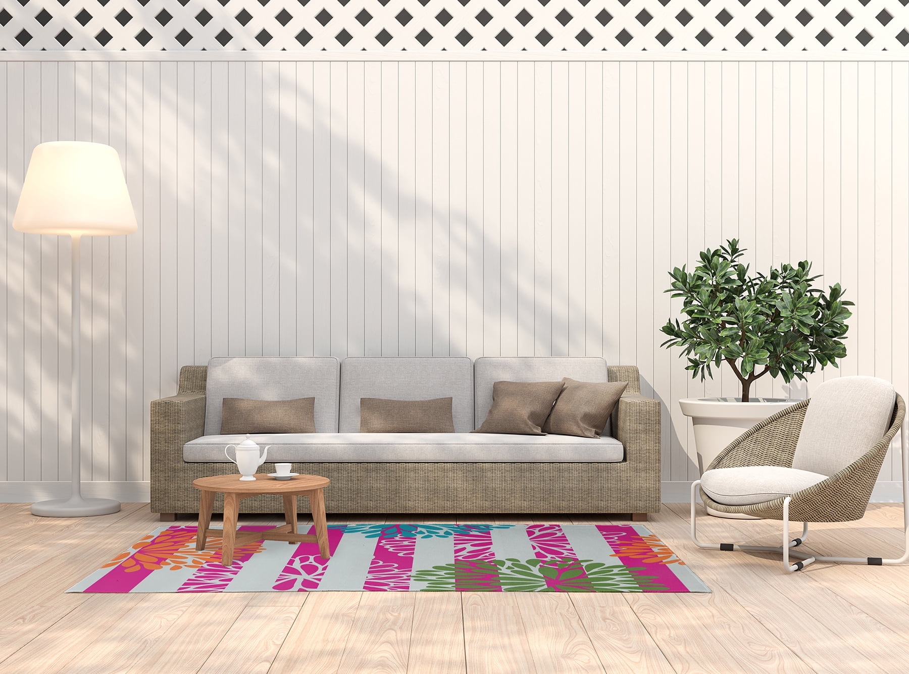 Simply Daisy 5' x 7' Orange Flower Bursts Spring Chenille Indoor/Outdoor Rug