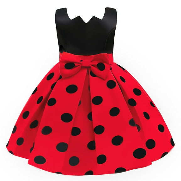 Kids Girls Polka Dot Sleeveless Vintage Dress Birthday Party Swing Dress 2-9T