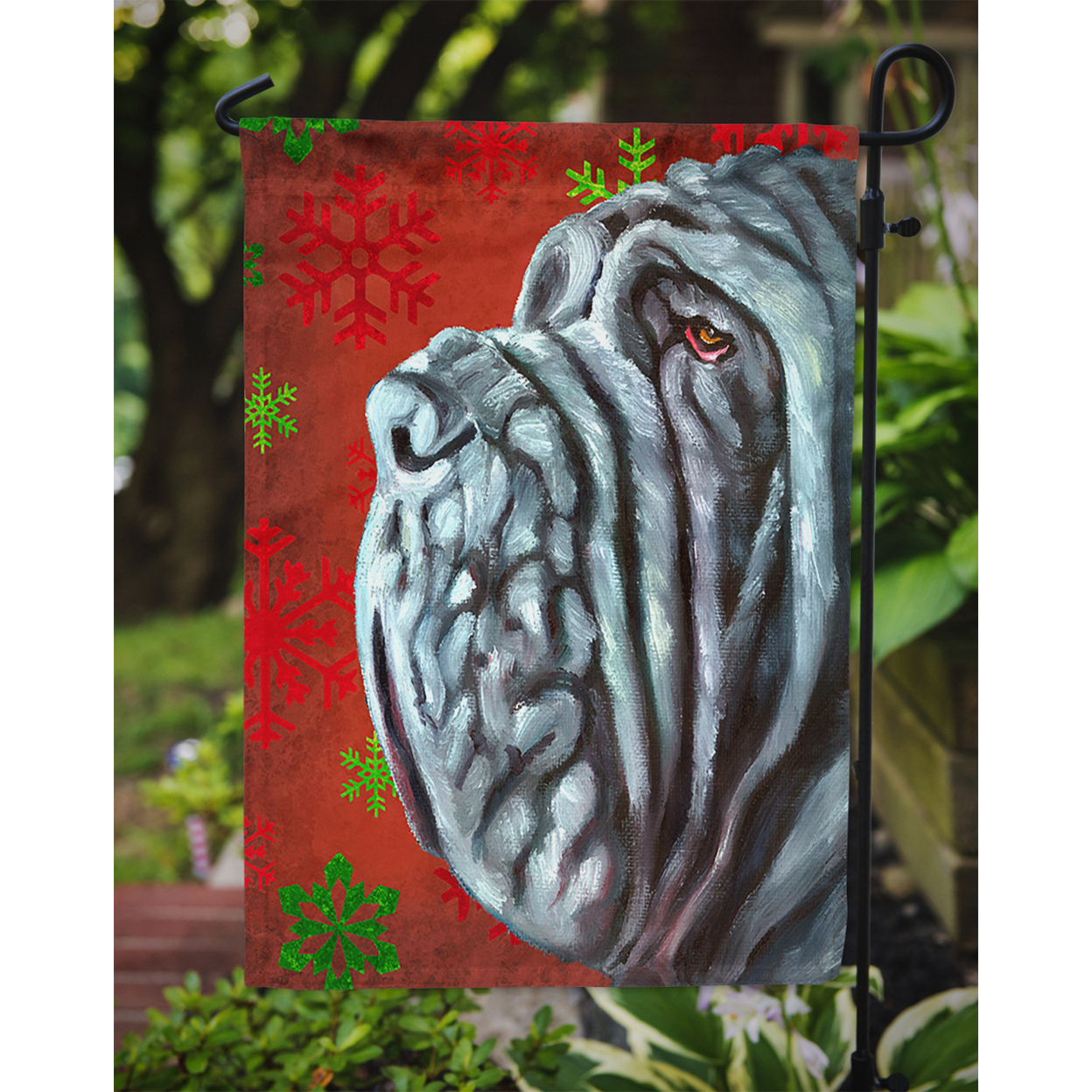 Neapolitan Mastiff Red Snowflakes Holiday Christmas Garden Flag