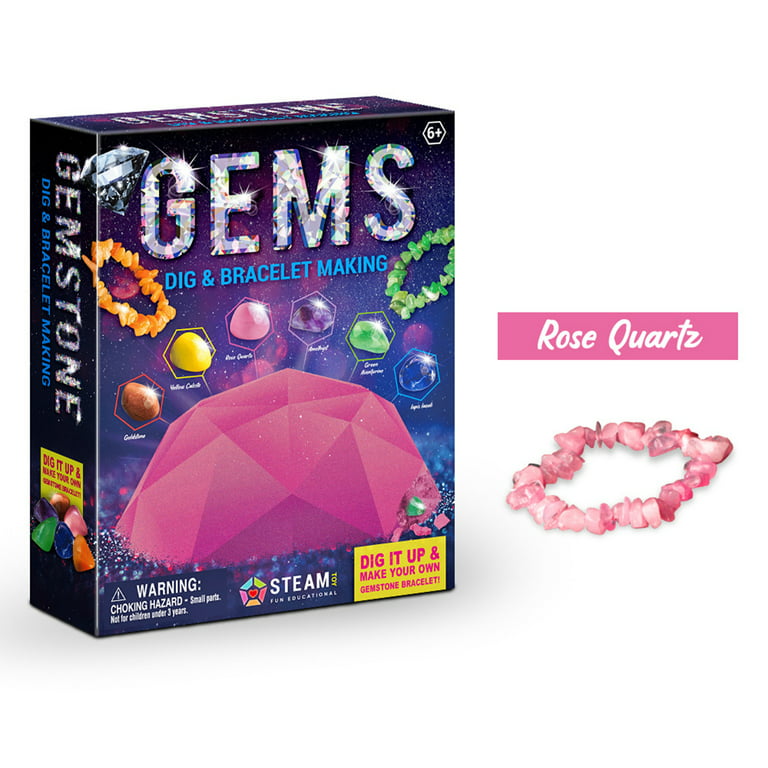 VONTER Kids Gemstone Dig Kit, Dig Up Gems to Make Bracelet, STEM Science  Educational Toys, Great Science Gift for Kids, Pink Gems,Classy Natural  Mineral Gemstone Bracelet DIY Girl Toy 