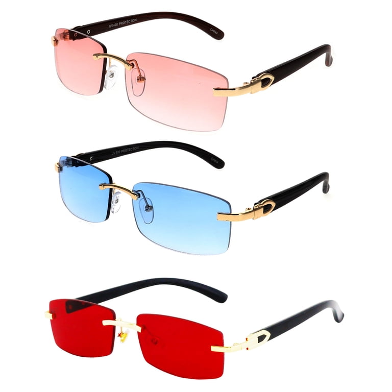 Slim Dean Rimless Sunglasses Rectangular Metal & Wood Art  display picture 2