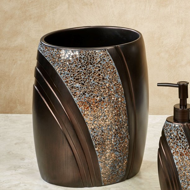 Grandeur Resin Wastebasket with Glass Mosaic Bronze Wastebasket