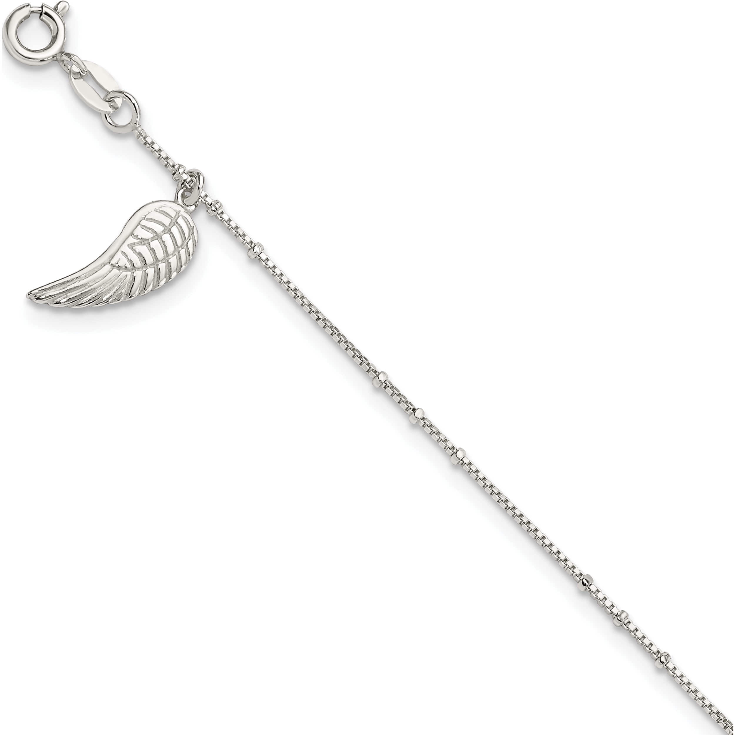 Sterling Silver Polished Wing Dangle 9In Plus 1Ext Anklet (9 X 1) Made In India qg4210-9