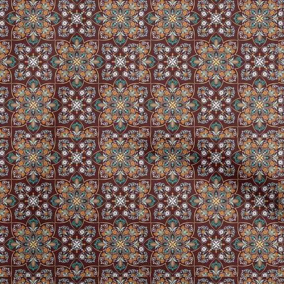 oneOone Polyester Spandex Brown Fabric Asian Ornaments Floral Tile Sewing Material Print Fabric By The Yard 56 Inch Wide