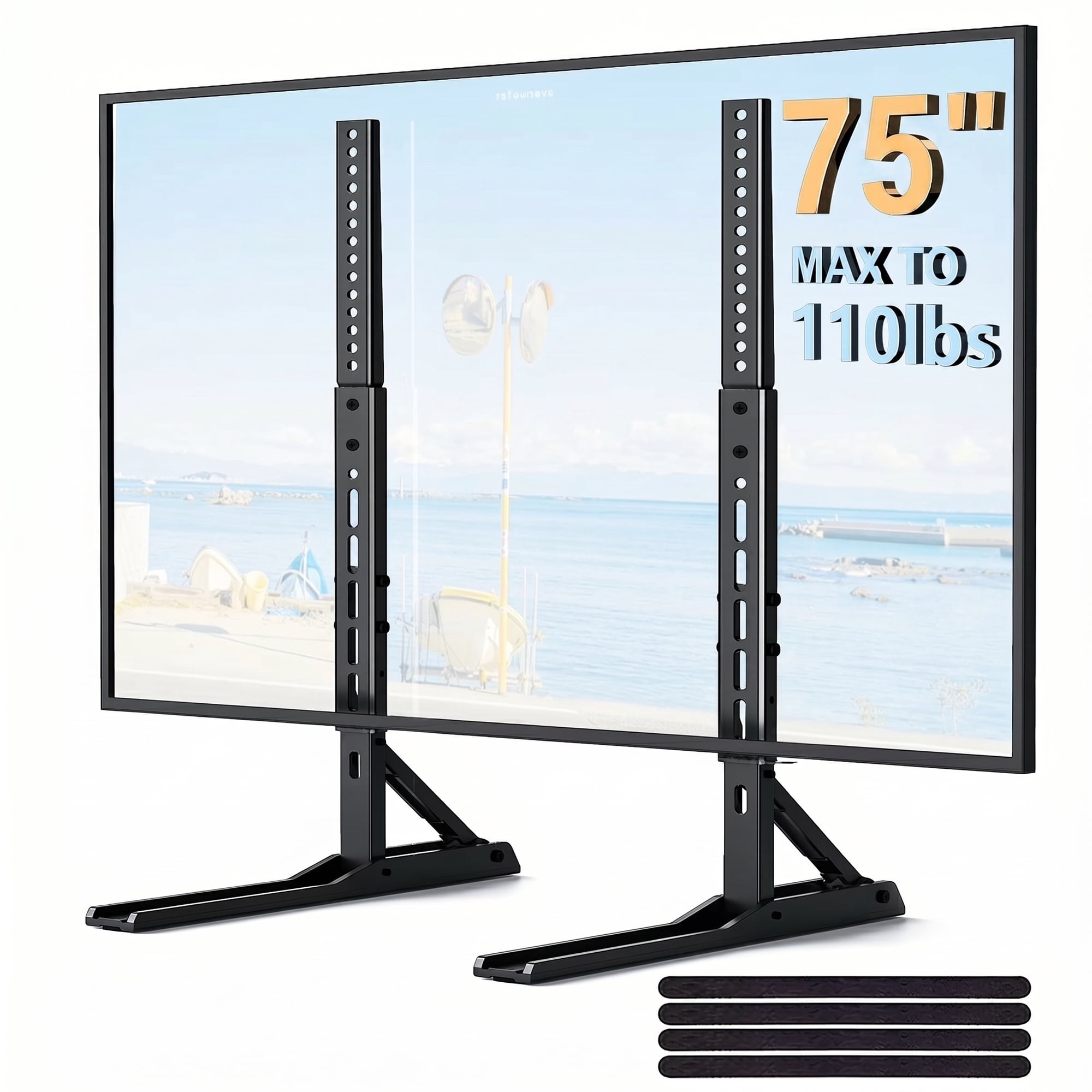 MountFTV Universal Table Top TV Stand for 20-75 inch TVs, Max 800x600 mm, TV Legs Holds up to 110lbs, Premium Height Adjustable Tabletop TV Feet Stand with Cable Management