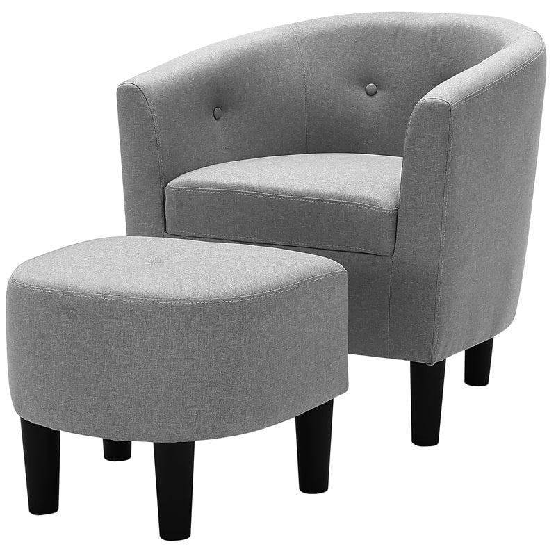 Devion Furniture Polyester Fabric, Light Grey Chair With Ottoman