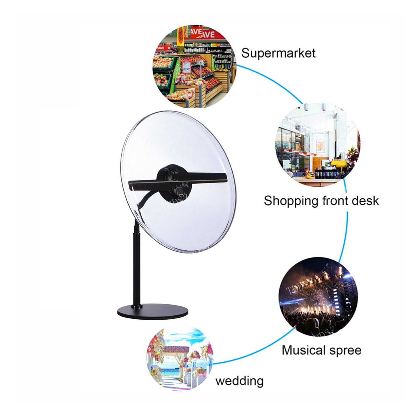 3D Hologram, 30cm Wifi 3D Hologram Advertising Fan 256 LED Desktop Holographic Projector Lamp Customized Photos Videos Hologram Imaging Light Ideal Advertising Tool