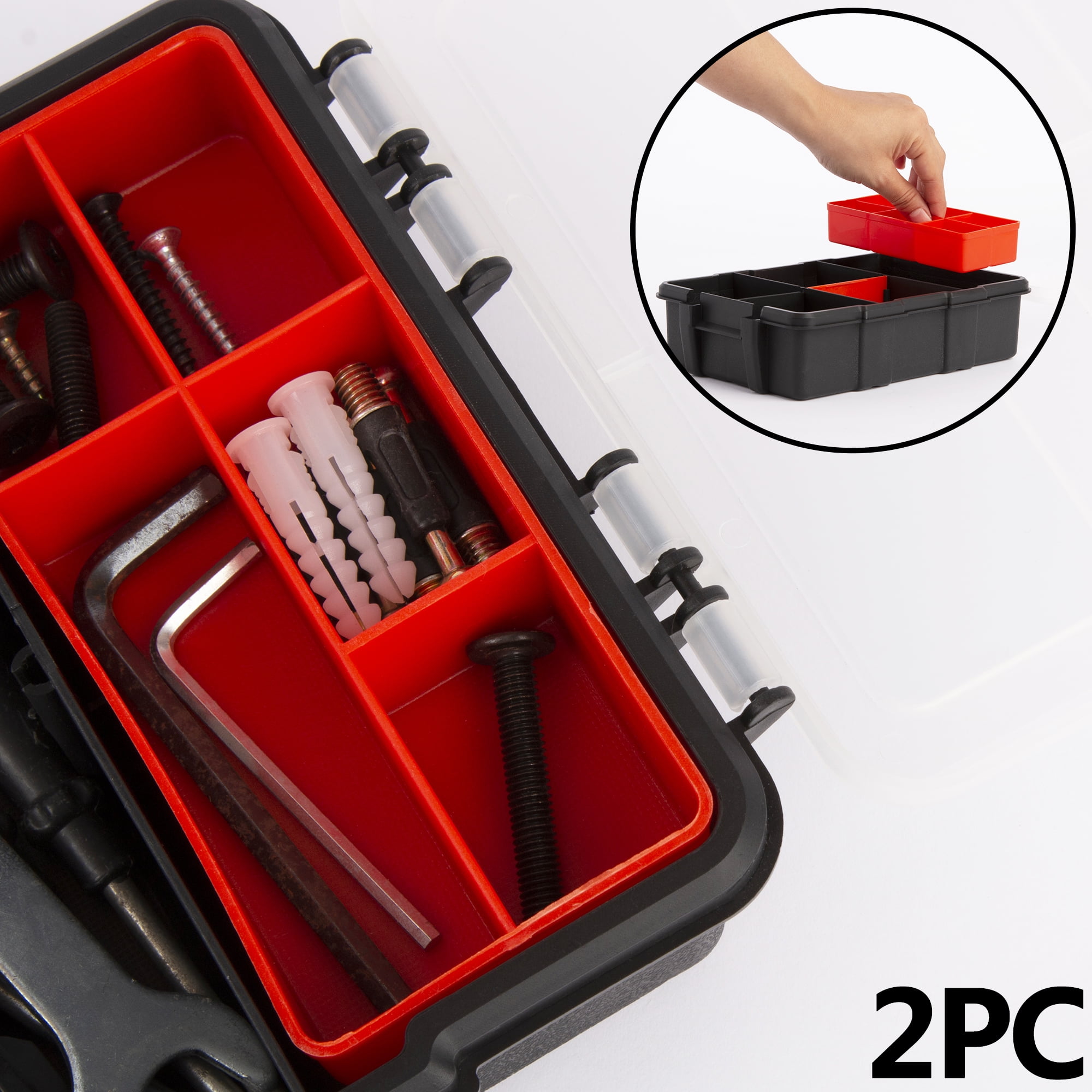 2PCS Tool Box Hardware Storage Organizer, Portable Small Part Case, Plastic  Tackle Container with Removable Divider，8.9x6.1x2.3 