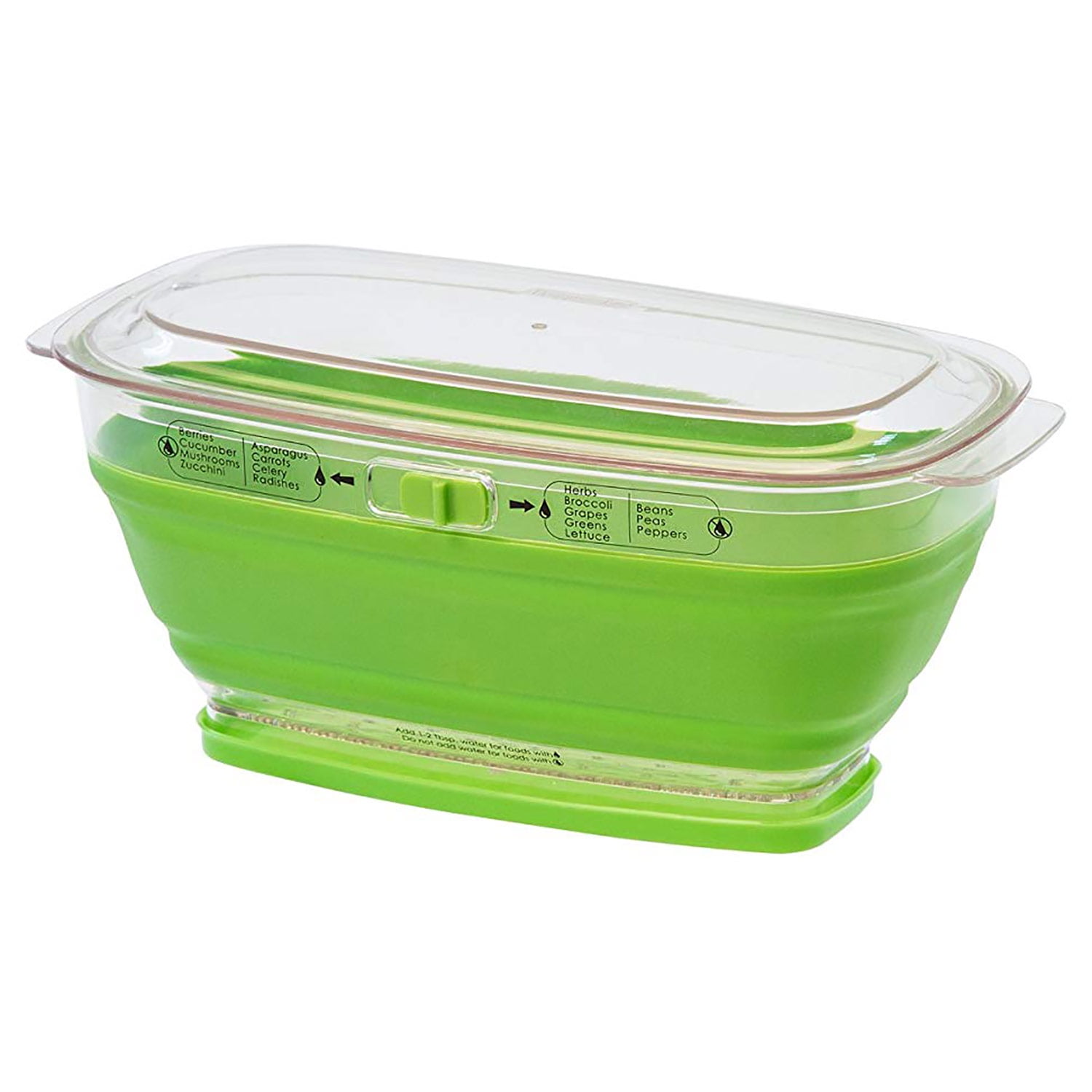 Goodful Produce Keeper, Adjustable Air Vents, Removable Insert/Colander, Durable Food Safe Material, Stackable, Clear and Green, Large 11.6 x 8 x