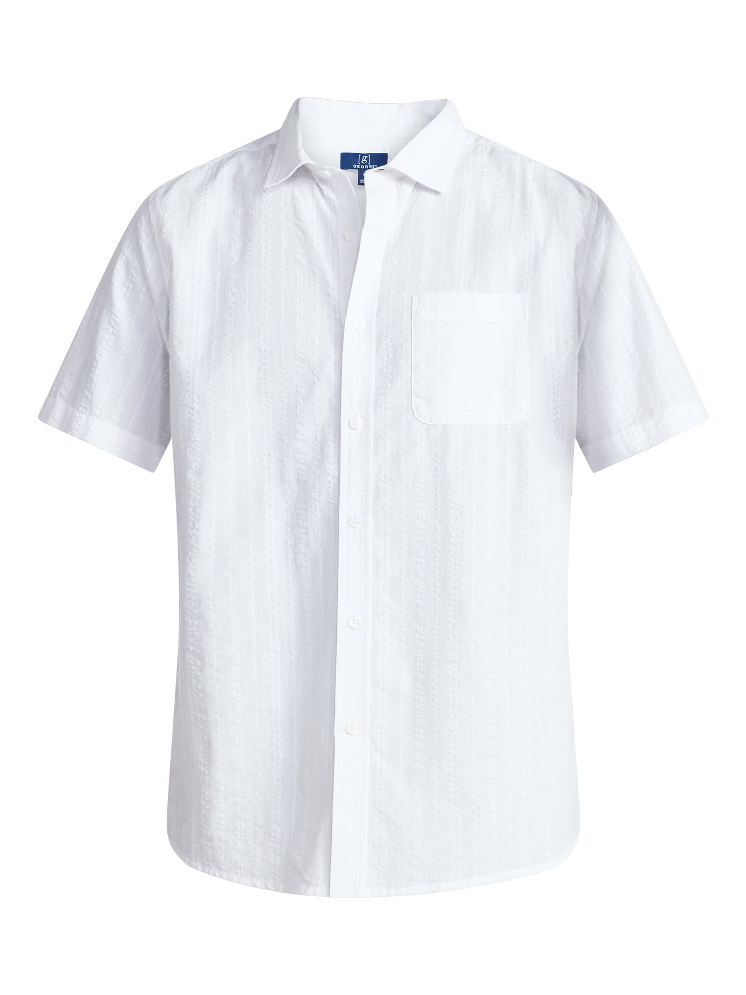 George Men's & Big Men's Modern Fit Seersucker Button Up Shirt with Short Sleeves, Sizes XS-5XL