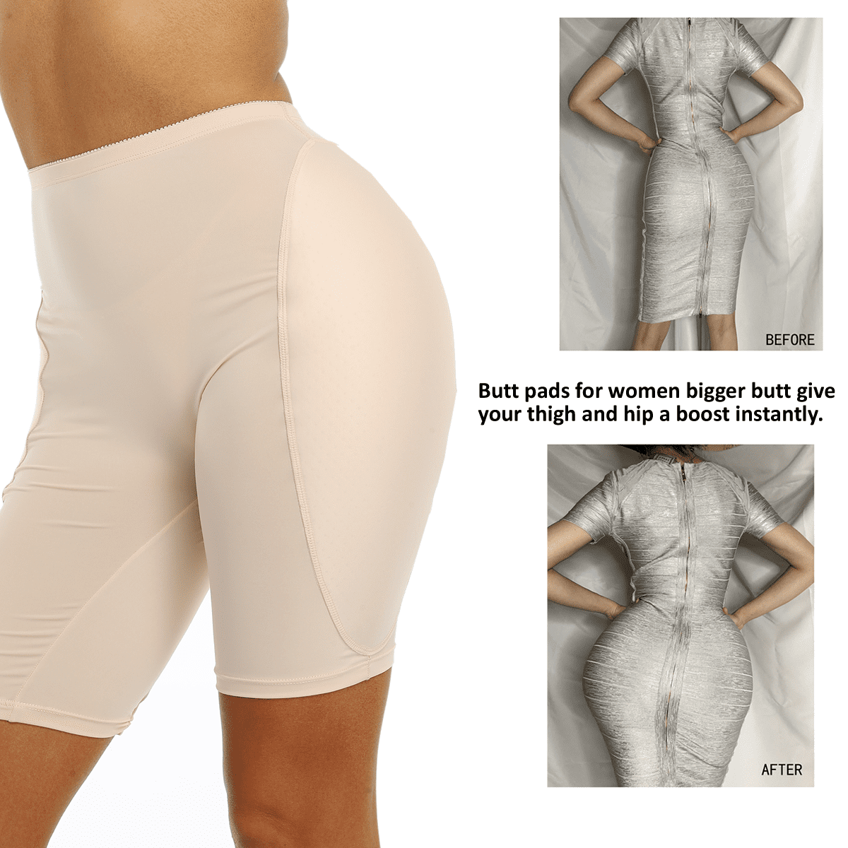 BIMEI Seamless Hip and Butt Padded Shapewear Butt Lifter Panties Hip  Enhancer for Women,One-Piece Shorts,Black,M 