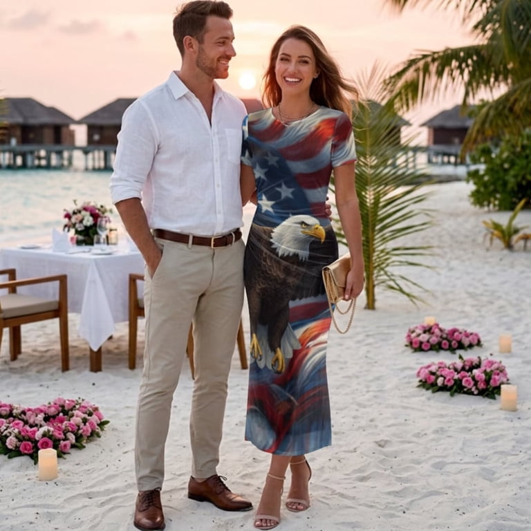american flag bodycon dress Psesaysky Bold Eagle Couple Matching Outfit Patriotic for Women Sexy Pencil Summer Sundress,Mens 4th of July Polo Shirts Workout T Shirts,Couples Outfit for Memorial Day _okendo:syndication_key:CL136832212