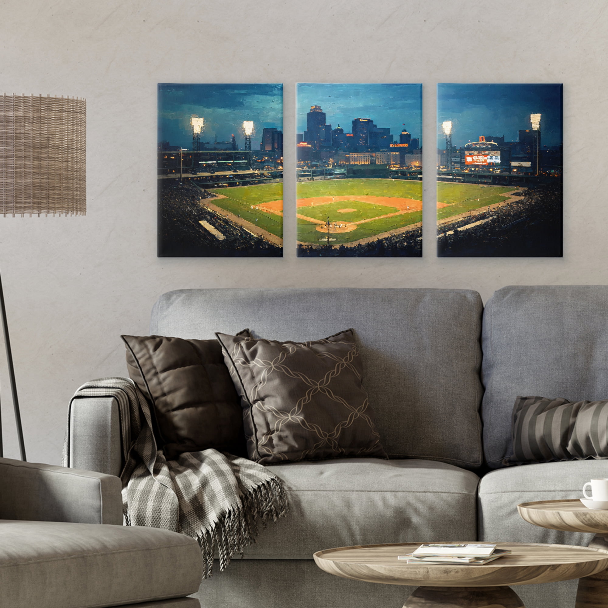 Stupell Industries Baseball Stadium Night View 3 Piece Canvas Wall Art Set, design by Arlington Prints