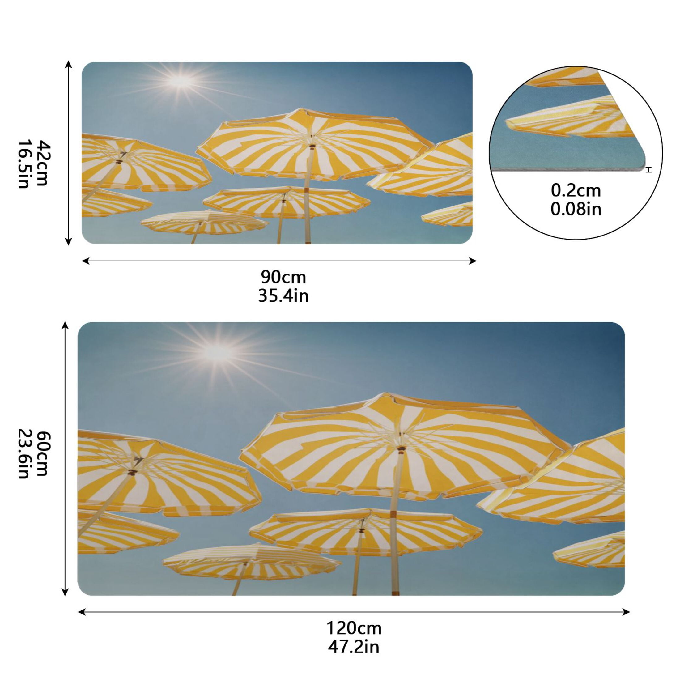 Leather Keyboard and Mouse Desk Mat Office Desk Accessories Protective Office Desk Decor Desk Pad Mat for Gaming, Work from Home, Office Striped Beach Umbrellas Pattern 16.5" x 35.4"