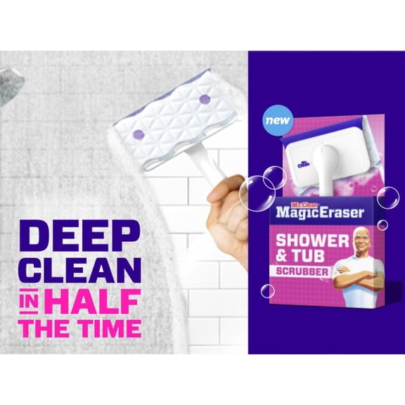 Mr. Clean Magic Eraser Shower & Tub Scrubber, Lavender Starter Kit, 1 Scrubber & 2 Erasers