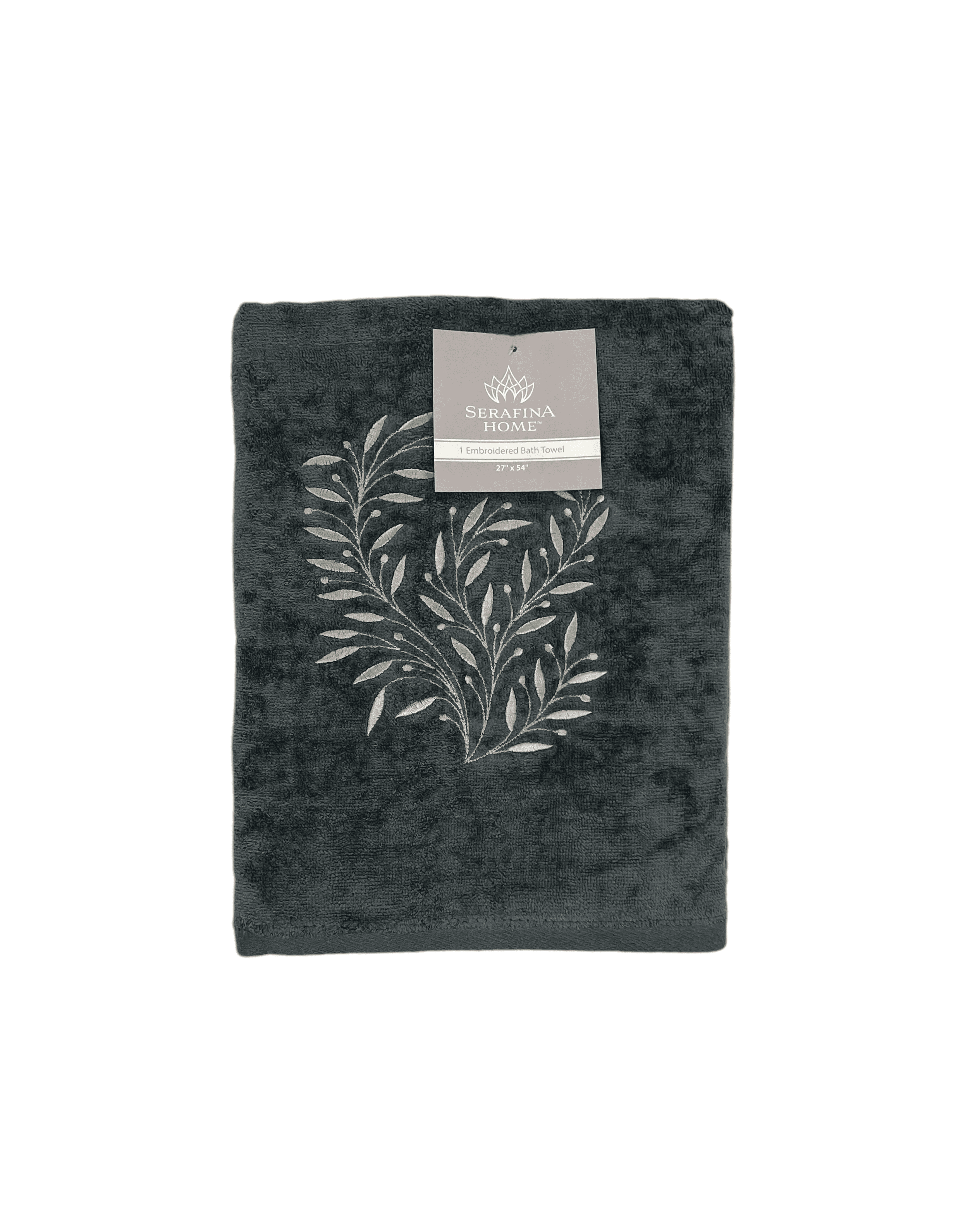 Serafina Home Harvest Fall Bath Towels: Grey Gray Cotton Towels with Embroidered Ornate Leaf Design Set of 2