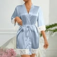 thumbnail image 2 of Women's Long Sleeve Lace Trimmed Robe with Tie Waist - Mid-Length Loose Nightgown for Home Relaxation, Breathable Sleepwear, Elegant Loungewear for Women,Light Blue S, 2 of 4