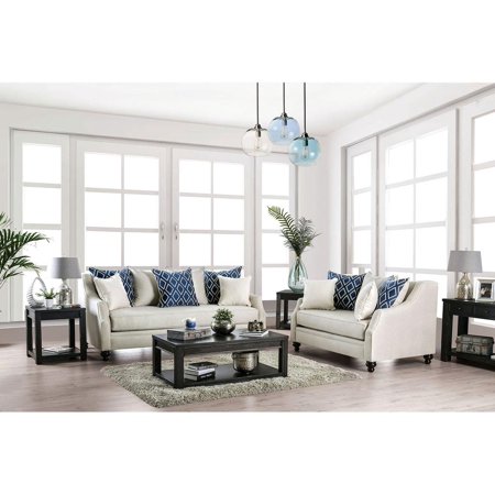 Transitional Ivory Burlap Weave Sofa and Loveseat Furniture of America Nefyn