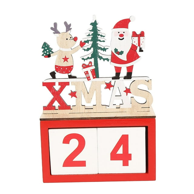 Calendario de Adviento de Navidad Calendario de Navidad Bloques de Madera Decoración de Navidad alce de pie