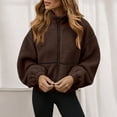 thumbnail image 2 of jtjvou Womens Coat Casual Lapel Full Zip Fleece Jacket Long Sleeve Oversized Warm Winter Outwear with Pockets Brown XL, 2 of 9