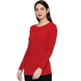thumbnail image 3 of eloria Women's T-Shirt Round Neck Solid Color Plain Full Sleeve T-Shirt Color: Red | Size: XL, 3 of 7