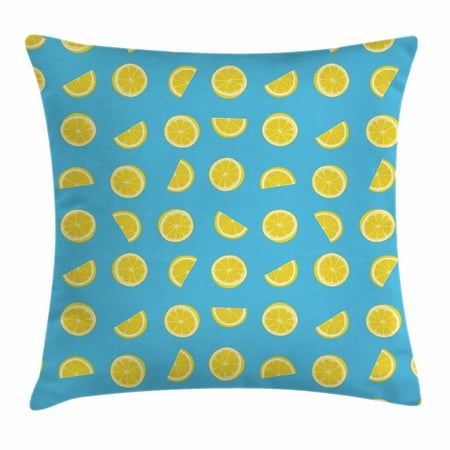 - Yellow and Blue Throw Pillow Cushion Cover, Fresh Lemon Slices Fruit Happy Summer Sun Exotic Vacation Holiday Joy, Decorative Square Accent Pillow Case, 18 X 18 Inches, Sky Blue Yellow, by Ambesonne