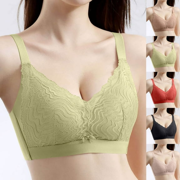 Bixock Womens Wireless Jelly Bras Lace Embroidery Back Closure Bra Upper Thin Lower Thick Cup Breathable Soft Solid Color Daily Bras