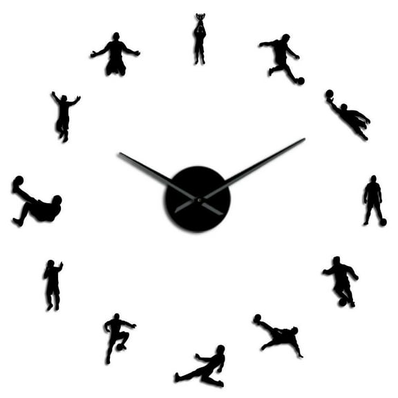 Football Players Contemporary DIY Oversized Wall Clock Soccer Game Large Clock Watch Kids Football Fans Living Room Wall Decor(Black,37inch)