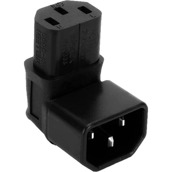 Right Angle IEC Adapter, C14 to C13 Angled Plug Adapter Power Converter, 3 Poles Male to Female 90 Degree Down Angle AC Power Connector IEC 10A PDU Socket, 1 Pack
