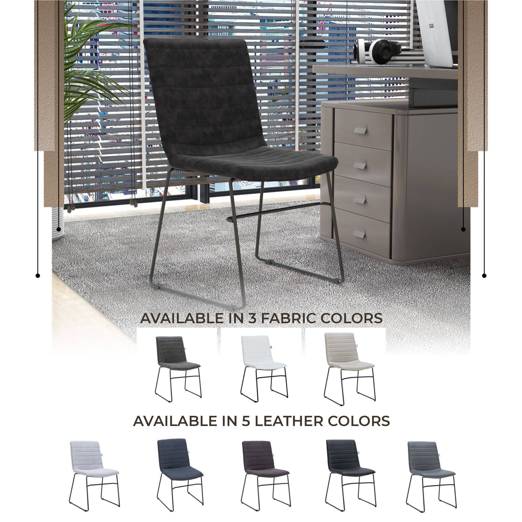 LeisureMod Ergonomic Office Chair Upholstered Leather Guest Side Chair Padded Seat and Back Desk Chair with Powder-Coated Stainless Steel Base Zylar Collection in Charcoal