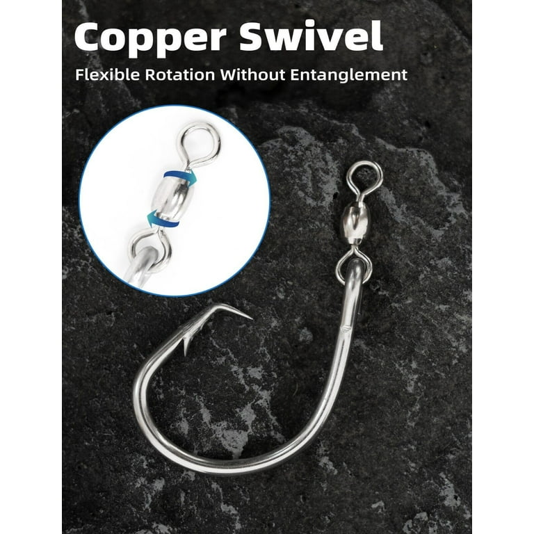circle fish fishing hooks size 12 0 BLUEWING Offset Circle Hook with Swivel 5pcs Stainless Steel Fishing Hooks  Extra Sharp Fish Hooks for Freshwater Saltwater Fishing, Size 12/0