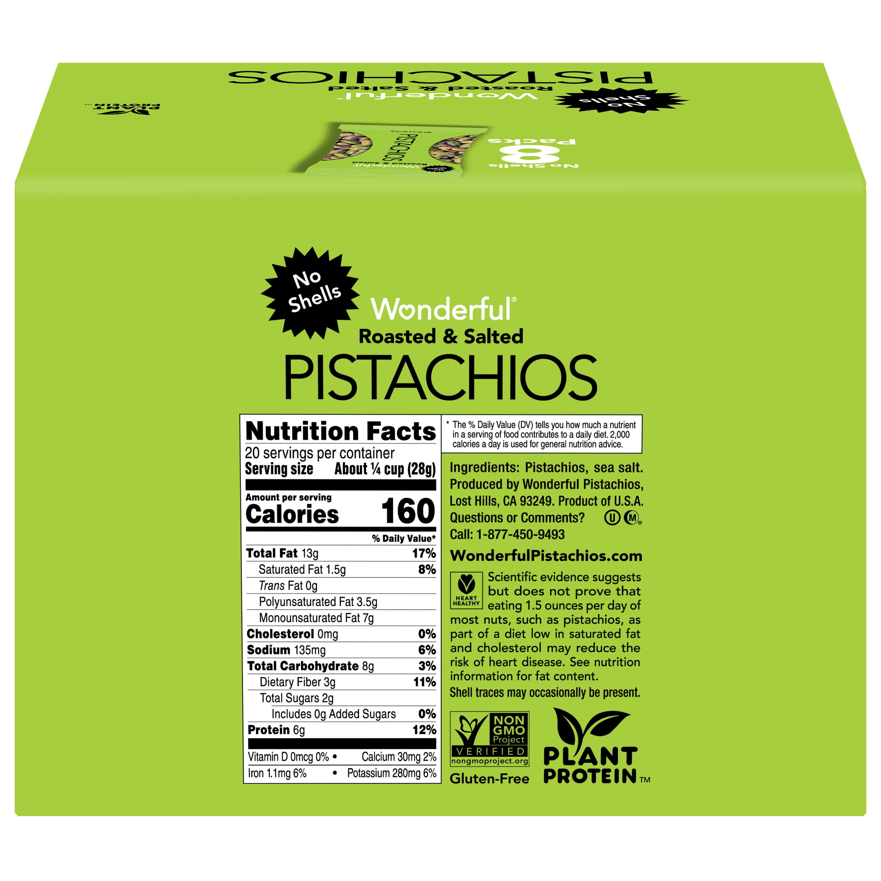 Wonderful Pistachios No Shells Roasted & Salted, 2.5 oz (Pack of 8)