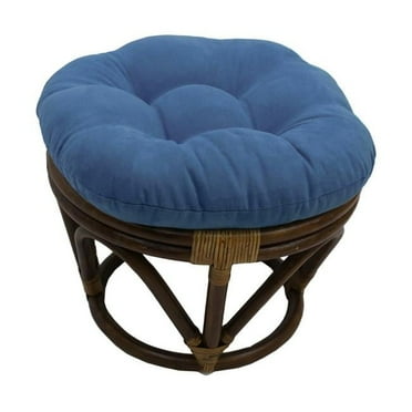 Rattan Ottoman with Micro Suede Cushion, Indigo