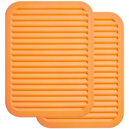 

Silicone Trivets - 9 x 12 Silicone Potholder [2 Set ] Silicone Pot Holders - Spoon Rest - Kitchen Table Mat - Hot Pads - Large Coasters (Orange)