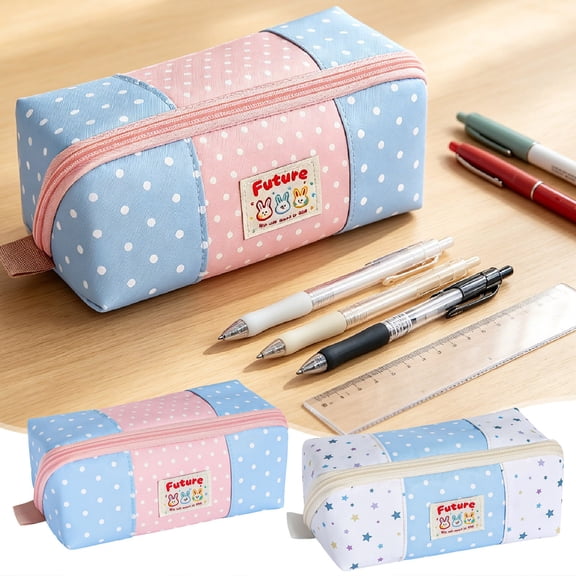 Summer Back_to_School Supplies Under $5 dollars!Special Pencil Case Pouch, Pencil Case Colorful Star Splicing Pen Pouch Contrast Color Stationery Bag Cute Portable High Appearance Pen Bag, White