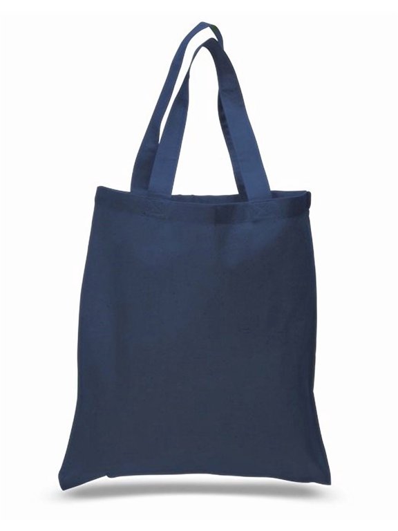 12pcs 100% Cotton Canvas Reusable Grocery Shopping Tote Bags in Bulk - 15x16 (Navy)