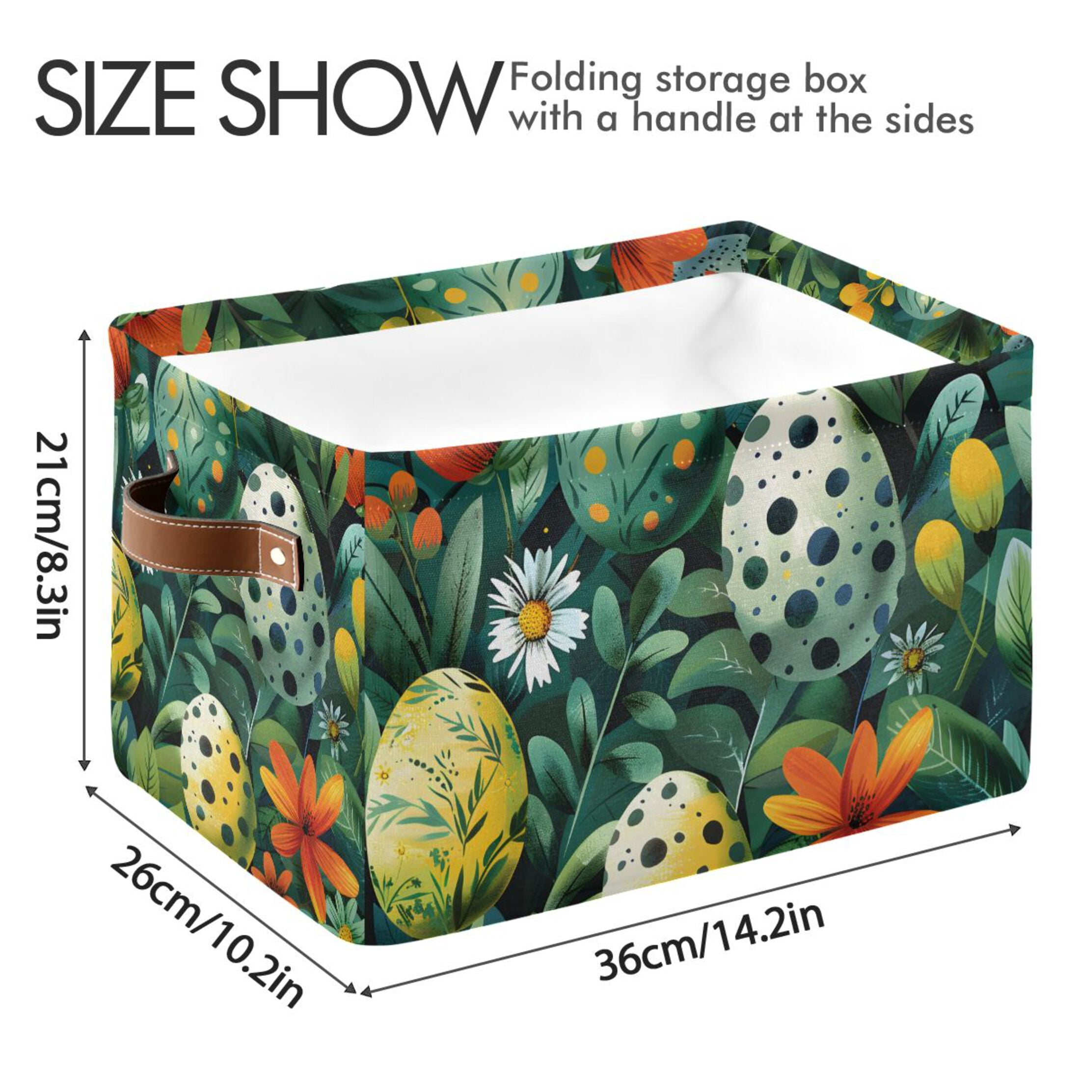 Ryvnso Easter Eggs in Floral Storage Basket Large Bin Foldable Boxes Toys Organizer 14.2x10.2x8.3in 2 PCs