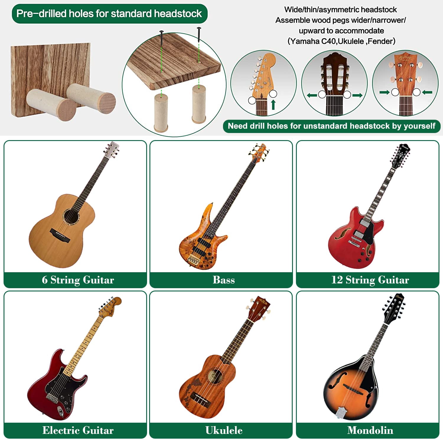 2 Pack Guitar Hanger Wall Shelf With Pick Holder Wood Rack For Acoustic  Electric Ukulele Bass Mandolin - Brown (patented)