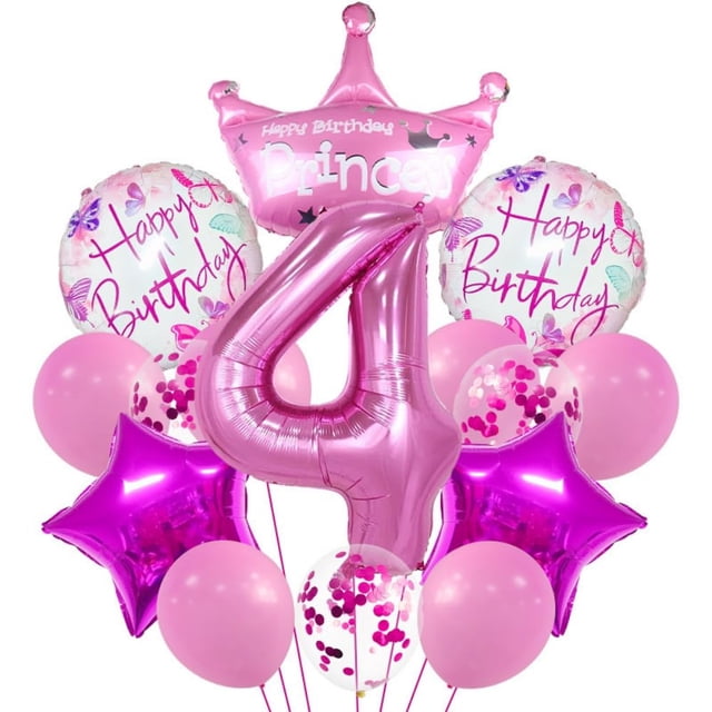 Globos HAUCIAJEIN Número 4 Rosa de 32" Set de Cumpleaños