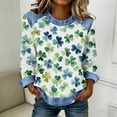 thumbnail image 1 of TaTaai Soft Comfy Womens Long Sleeve Shirt St Patrick Print Patchwork Round Neck Solid Color Casual Blouse Spring Daily Holiday Vacation Party Wear Gift, 1 of 5