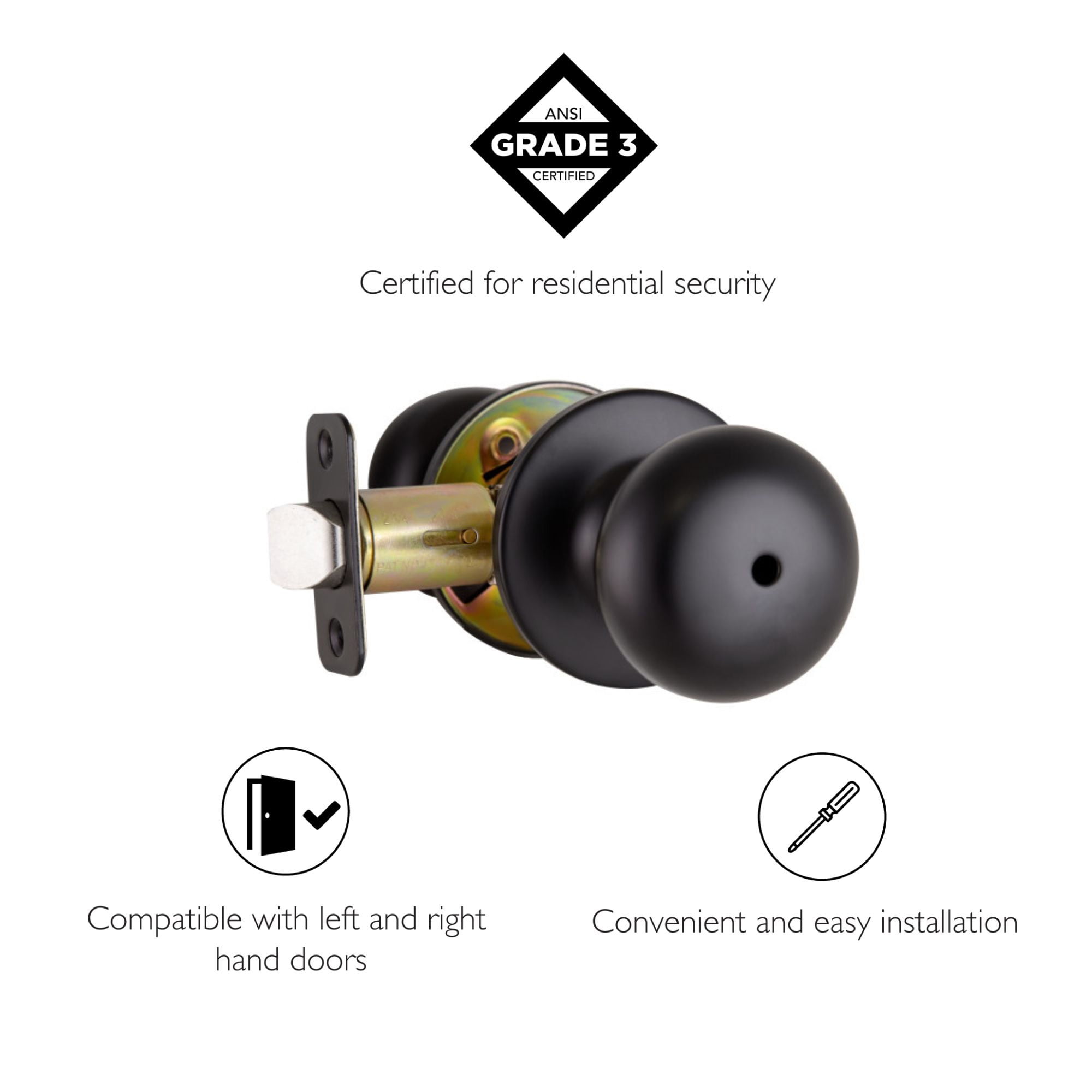 Design House Cambridge Privacy Single Bed and Bath Door Knob, Matte Black