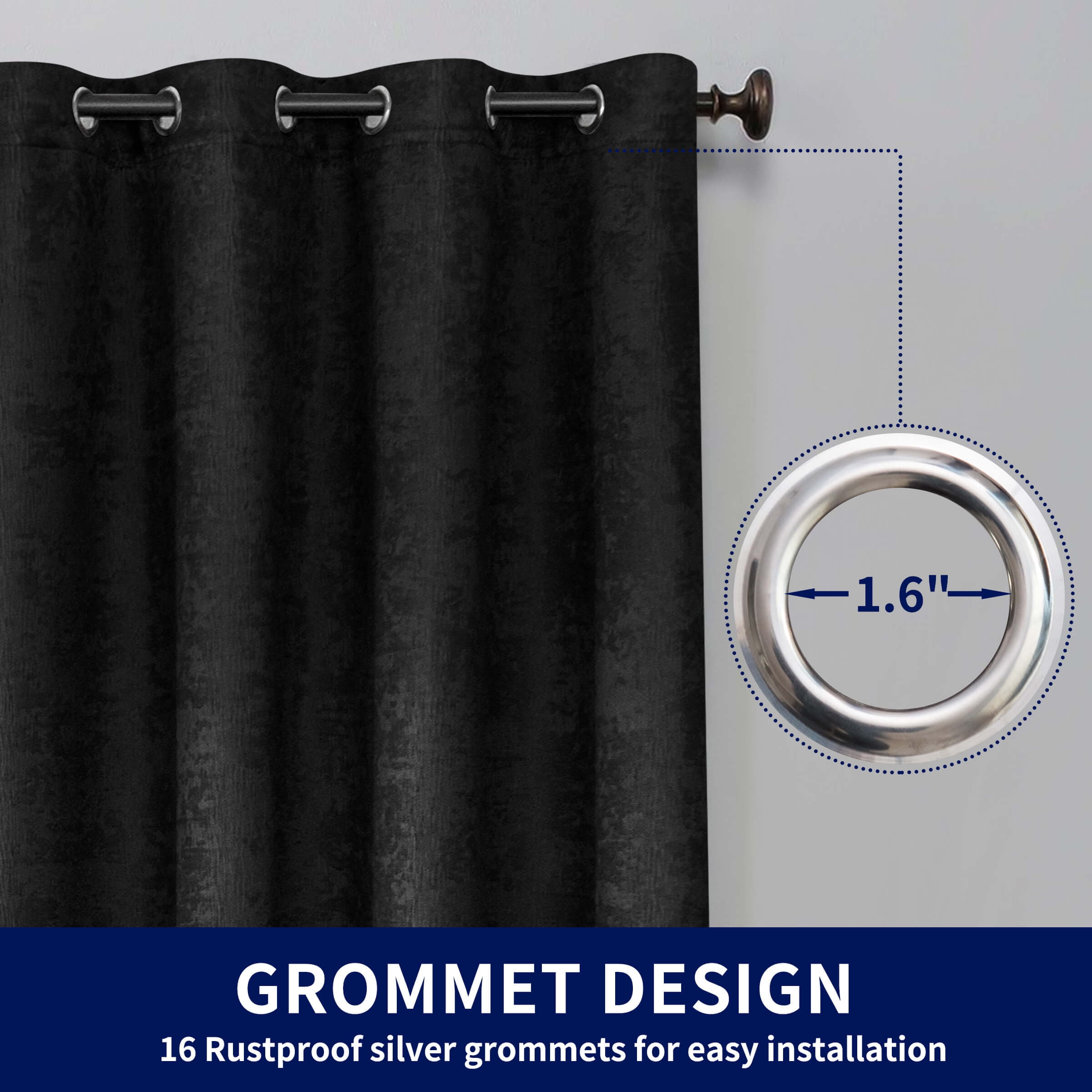 Subrtex Blackout Curtains 2 Panels Room Darkening Grommet Curtain Drapes, Black, 53"x63"