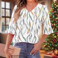 thumbnail image 4 of YUGYXL Color Block Knit Top for Women V Neck 3/4 Sleeve Blouses Casual Loose Fit Fall Winter Tunic Pullover A White XXL, 4 of 7