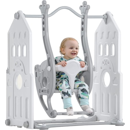 Holaki Toddler Swing Set, Adjustable Height Baby Swing, Baby Swings for Infants to Toddler, Kids Swing Indoor & Outdoor Gray