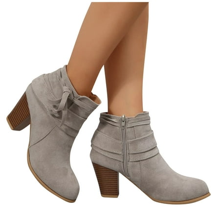 

ZXHACSJ Boots For Womens Shoes Mixed Colors Zipper Short Western Boots Gray 38