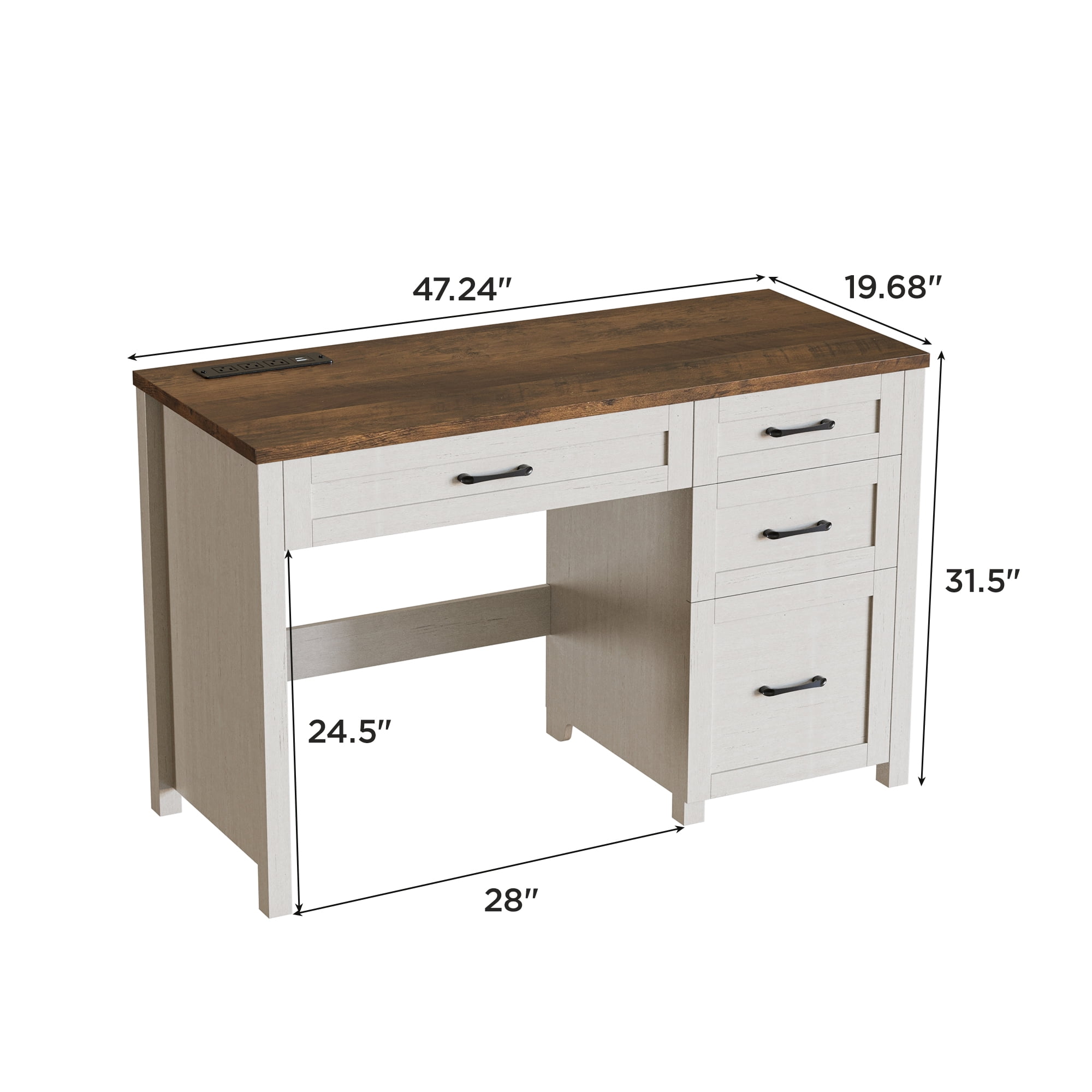 Conate 47" Executive Desk with File Cabinet and Drawers, Home Office Desk with Charging Station and Large Drawer, Workstation Table for Study